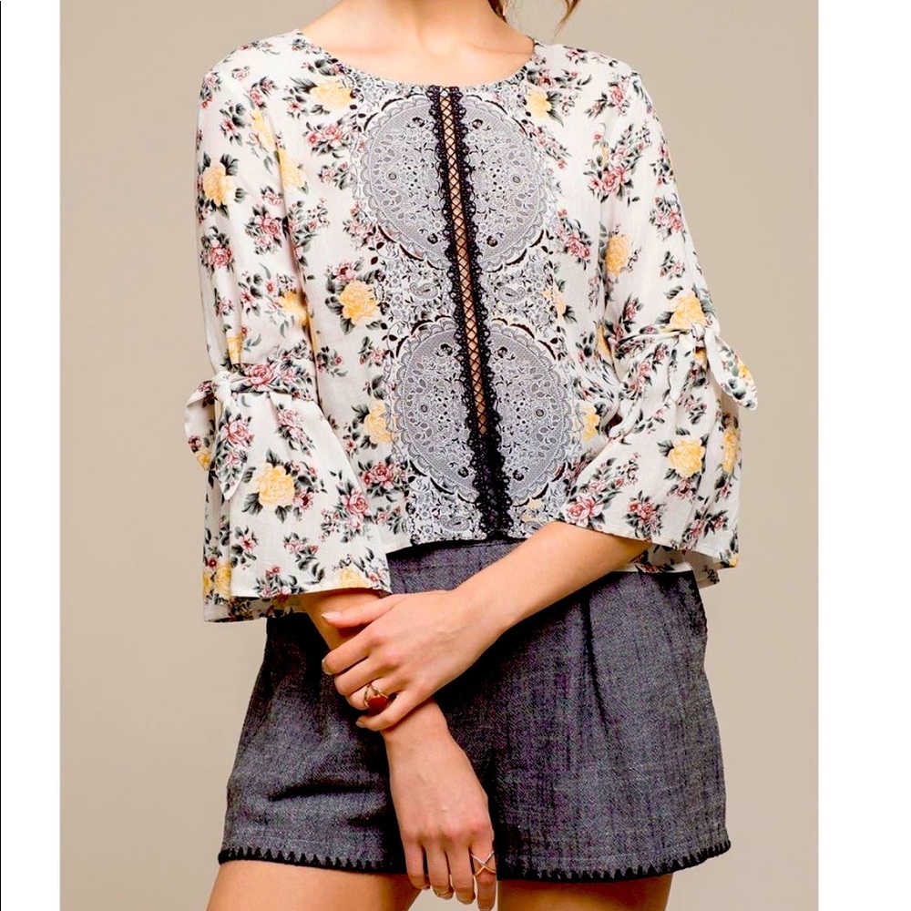 Moon River Patterned 3/4 Bell Sleeve Top